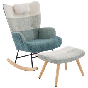 Fauteuil &agrave; bascule en boucl&eacute; au motif patchwork ray&eacute; color&eacute; avec design ergonomique et dossier haut, Multicolore