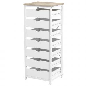 HOMCOM Chiffonnier Contemporain 7 Tiroirs Cadre Acier Poignées Découpées Blanc pour Rangement   Aosom France