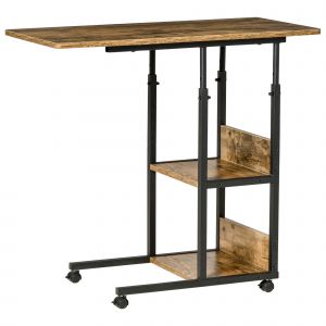 HOMCOM Table Basse Style Industriel, Hauteur Réglable et 4 Roues avec Frein, 80x40x60-75cm