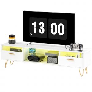 HOMCOM Meuble TV avec LED RGB de 16 couleurs meuble télé pour téléviseur jusqu'à 42 à 120 pouces, 160x35x42cm, blanc