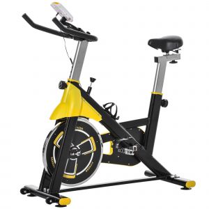HOMCOM V&eacute;lo d'appartement Fitness avec &eacute;cran LCD multifonctions selle et guidon r&eacute;glables acier noir et jaune