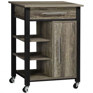 HOMCOM Chariot desserte de cuisine à roulettes design contemporain avec tiroir dim. 60 x 50 x 84,5 cm noir et imitation bois   Aosom France