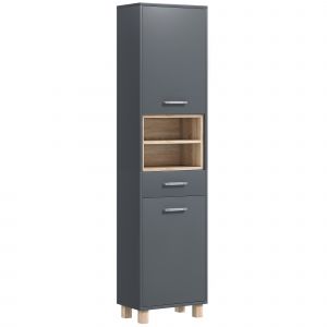 HOMCOM Colonne salle de bain, meuble salle de bain rangement avec 2 placards, tiroir et 2 compartiments ouverts, gris