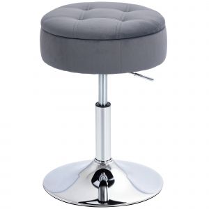 HOMCOM Tabouret de bar, chaise de bar avec rangement et base en métal, assise velours capitonné, 39 x 39 x 49-65 cm, gris