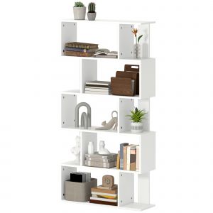 HOMCOM Bibliothèque Asymétrique en S à 5 Niveaux avec 10 Étagères Ouvertes, en Bois, 80x24x159 cm, Blanc