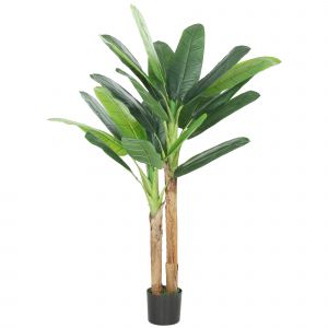 HOMCOM Arbre bananier artificiel 150 cm plante artificielle d&eacute;corative avec pot et  2 troncs pour maison bureau salon vert