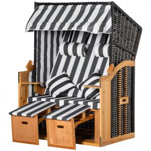 Outsunny Strandkorb avec repose-pieds, table pliante et coussins pour la nuque, mobilier d'ext&eacute;rieur, Nature + Gris + Blanc