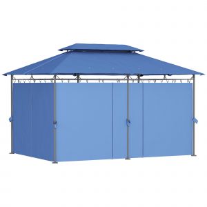 Outsunny Tonnelle de jardin 3 x 4 m tente de r&eacute;ception avec 6 rideaux amovibles &agrave; double toit pour patio, festival, bleu fonc&eacute;