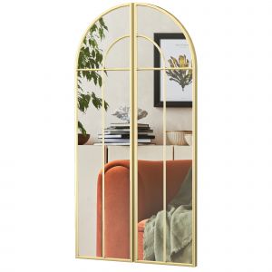 HOMCOM Miroir mural arc 30 x 120 cm, grand miroir décoratif avec cadre métallique, pour salon, chambre, couloir, ton doré