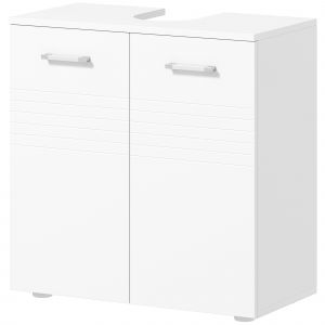 kleankin Meuble Sous Lavabo à 2 Portes, Armoire Gain de Place pour Lavabo en Bois avec Tablette Réglable, Blanc Brillant