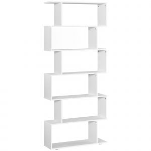 HOMCOM Bibliothèque Etagère de Livres Etagère ZigZag 6 Niveaux Design Contemporain 80 x 25 x 192 cm Blanc