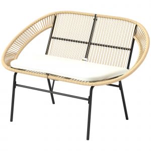 Outsunny Banc de jardin 2 places, banc ext&eacute;rieur jardin en acier, style Acapulco, avec dossier et coussin, 126 x 72 x 83 cm, kaki