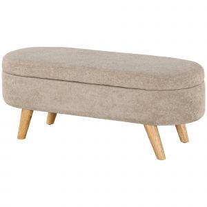 HOMCOM Banc banquette bout de lit coffre de rangement 2 en 1 en tissu avec pieds en bois 110l x 40P x 43H cm cm beige