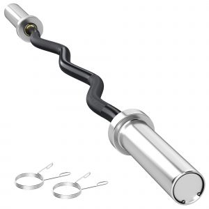 SPORTNOW Barre de Poids en Acier 120 cm Barre Curl EZ avec 2 Pinces Charge 100 kg pour les Disques de Ø5 cm Noir et Argent