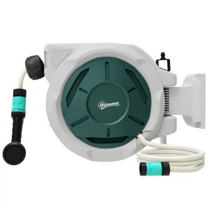 Outsunny Enrouleur Tuyau Arrosage Mural 30 m x &Oslash; 13 mm D&eacute;vidoir Automatique de Tuyaux d'Eau R&eacute;tractable Automatique gris