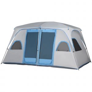 Outsunny Tente de Camping pour 4-8 Personnes avec 2 Chambres 2 Poches et Fenêtres en Filet Imperméable 400x275x210 cm Gris