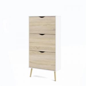 Meuble a chaussures - Blanc / Chene -  12 paires - Pietement &eacute;vas&eacute; en bois massif - 70,2 x 23,9 x 138,9 cm ARO