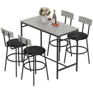 HOMCOM Ensemble table de bar avec tabourets, table haute bar et 4 tabourets, structure en acier, 110 x 55 x 90 cm, blanc