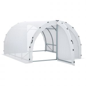 Outsunny Serre de Jardin Tunnel Surface Sol 12 m² 4 x 3 x 2 m Châssis Tubulaire Renforcé 25 mm Double Porte avec Poignées Blanc aosom france