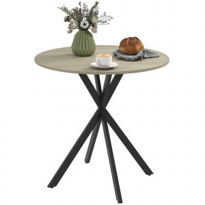 HOMCOM Table à manger ronde pour 2 personnes avec plateau aspect bois et piètement croisé en acier, chêne