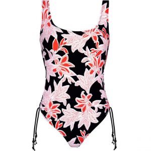 Maillot de bain une pièce à échancrure ajustable Lidea ABSTRACT FLORALS black coral