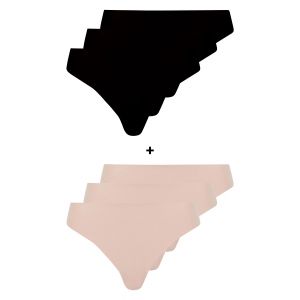 Lot de 6 tangas en microfibre Discr&egrave;te Noir et Skin