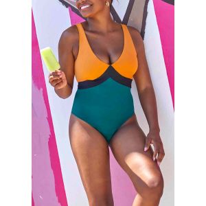Maillot de bain une pièce sans armatures Beyond the Beach Noir Vert Ocre