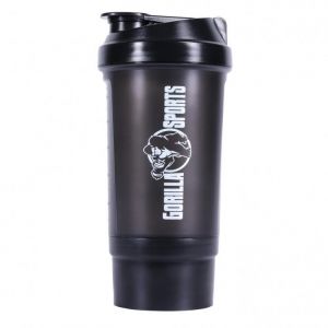 Shaker &agrave; prot&eacute;ines 500 ml avec compartiment &agrave; poudre Noir Gorilla Sports