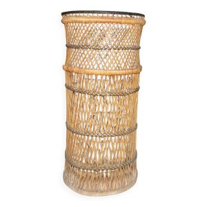 Colonne Porte plante 72 cm, cache pot en osier et rotin des années 1950, 60