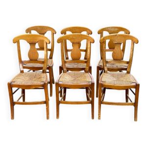 6 chaises landaises à crosses bois massif et paille