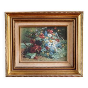 Tableau Nature Morte Fleurs avec Cadre Doré - Peinture Florale classique