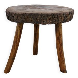 Tabouret de montagne en bois brut massif, tripode, années 50 60