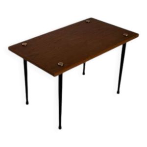 Table basse vintage bois, laiton, métal