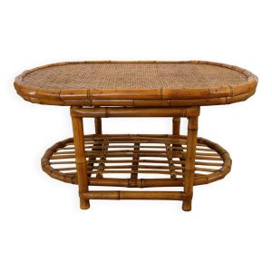 Table basse vintage bambou et osier tressé