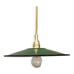 Suspension abat-jour vintage en tôle émaillée verte