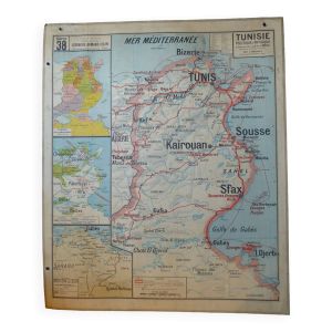 Ancienne carte d'école Tunisie / Afrique occidentale, éd. Vidal-Lablache 1930