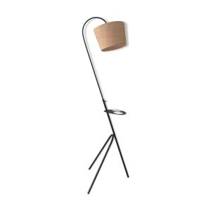 Lampadaire liseuse vintage filaire en metal et osier, 1960