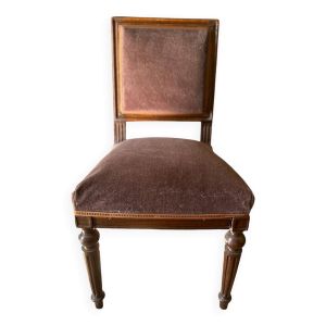 Chaise ancienne style Louis XVI – Velours chocolat & bois sculpté