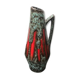 Pichet style art déco céramique bleu & rouge vintage