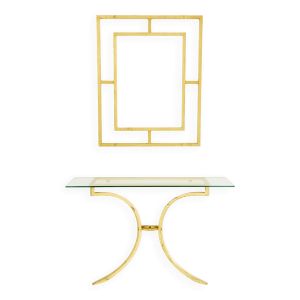 Console et miroir en fer forgé dorée de Robert Thibier années 60