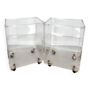 Paire de tables de chevet en plexiglas transparent