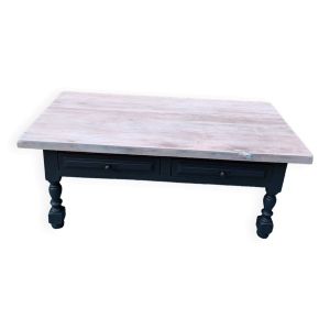 Table basse bois massif plateau cérusé