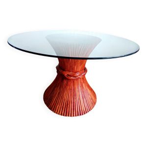 Table épi de blé  rotin prestige Maugrion Roche Bobois 1980