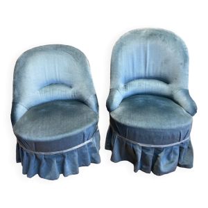 2 fauteuils crapaud en velours bleu