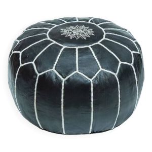 Pouf en cuir marocain, pouf ottoman marocain, pouf marocain Noir, vintage