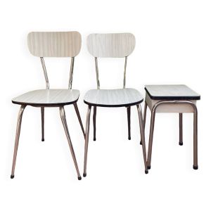 Paire de chaises et tabouret formica blanc