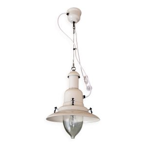 Lampe ou suspension de pecheur blanche - design Ucello années 80