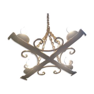 Suspension en fer forgé 4 feux de style médiéval