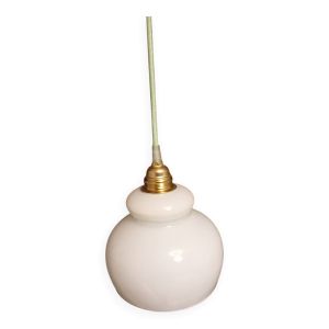 Lampe baladeuse opaline blanche vintage, cordon vert menthe
