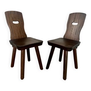 Lot 2 ancienne chaise en orme massif design brutaliste des années 60